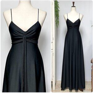 Vintage 70s Maxi Dress Small Black Slinky Spaghetti Strap Jersey Gown Union Made